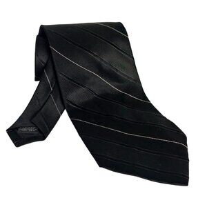 DKNY Mens Tie Black Silver Striped Satin Finish Formal Luxe Necktie 3.5x58"